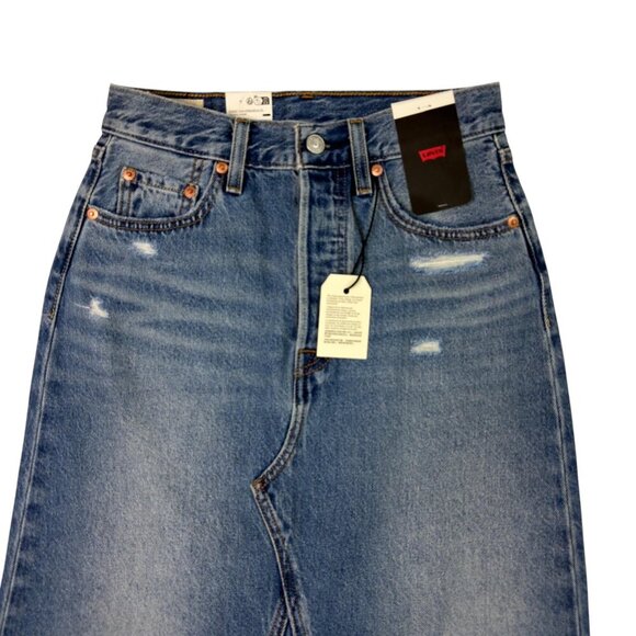 Levi’s Premium Iconic Long Denim Maxi Skirt Blue Women’s 24 / 00 / XXS NWT - Picture 3 of 15